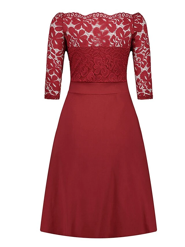 Women‘s Plus Size Curve Party Dress Solid Color Off Shoulder Lace Half Sleeve Summer Spring Elegant Formal Midi Dress Party Cocktail Party Dress 8 Women‘s Plus Size Curve Party Dress Solid Color Off Shoulder Lace Half Sleeve Summer Spring Elegant Formal Midi Dress Party Cocktail Party Dress - Image 8