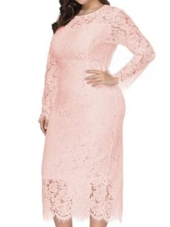 Women‘s Plus Size Curve Party Dress Solid Color Crew Neck Lace Long Sleeve Fall Spring Prom Dress Maxi Long Dress Party Vacation Dress Cotton -HAYz Clothing Shop kkcnto1660209284143
