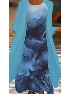 Women's Casual Dress Dress Set Two Piece Dress Midi Dress White Blue Gray Long Sleeve Floral Print Summer Spring Crew Neck Vacation Winter Dress Fall Dress Loose Fit 2023 S M L XL XXL 3XL 4XL -HAYz Clothing Shop kkebpv1654504470632