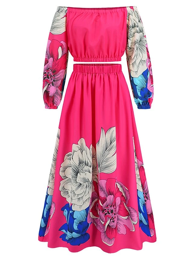 Women's Two Piece Dress Set Casual Dress Skirt Set Daily Going Out Casual Ruched Print Long Dress Maxi Dress Off Shoulder Long Sleeve Floral Regular Fit Blue Green Rose Red Fall Winter S M L XL XXL 9 Women's Two Piece Dress Set Casual Dress Skirt Set Daily Going Out Casual Ruched Print Long Dress Maxi Dress Off Shoulder Long Sleeve Floral Regular Fit Blue Green Rose Red Fall Winter S M L XL XXL - Image 9