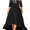 Women‘s Plus Size Curve Party Dress Lace Dress Swing Dress Leaf Long Dress Maxi Dress Half Sleeve Lace Patchwork Spaghetti Strap Fashion Party Black Summer Spring L XL XXL 3XL 4XL