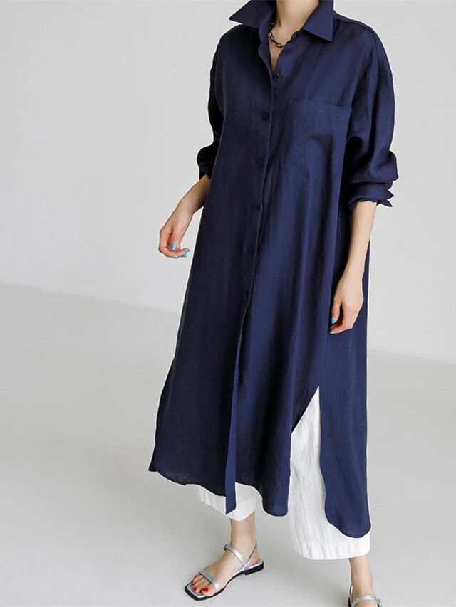 Women's Cotton Linen Dress Casual Dress Swing Dress Maxi Long Dress Cotton Blend Stylish Casual Winter Dress Daily Holiday Shirt Collar Button Pocket Long Sleeve Summer Spring Fall 2022 Loose Fit 10 Women's Cotton Linen Dress Casual Dress Swing Dress Maxi Long Dress Cotton Blend Stylish Casual Winter Dress Daily Holiday Shirt Collar Button Pocket Long Sleeve Summer Spring Fall 2022 Loose Fit - Image 10