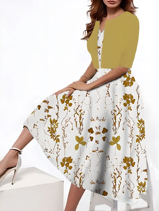 Women's Two Piece Dress Set Casual Dress Tank Dress Outdoor Daily Fashion Streetwear Pocket Print Midi Dress V Neck 3/4 Length Sleeve Floral Regular Fit Yellow Red Royal Blue Summer Spring S M L XL 2 Women's Two Piece Dress Set Casual Dress Tank Dress Outdoor Daily Fashion Streetwear Pocket Print Midi Dress V Neck 3/4 Length Sleeve Floral Regular Fit Yellow Red Royal Blue Summer Spring S M L XL - Image 2