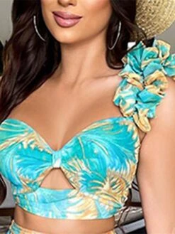 Women's Dress Set Two Piece Dress Skirt Set Long Dress Maxi Dress Green Sleeveless Floral Backless Summer Spring One Shoulder Stylish 2023 S M L XL -HAYz Clothing Shop klggzc1639466632219