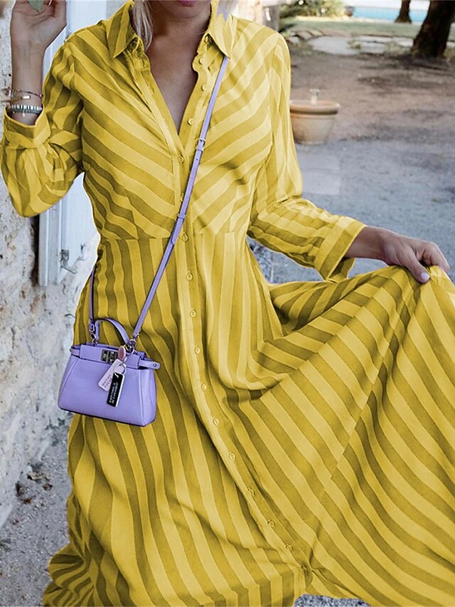 Women's Shirt Dress Casual Dress Swing Dress Maxi Long Dress Outdoor Daily Vacation Polyester Fashion Elegant Shirt Collar Button Print Long Sleeve Summer Spring Fall 2023 Regular Fit Yellow Purple 8 Women's Shirt Dress Casual Dress Swing Dress Maxi Long Dress Outdoor Daily Vacation Polyester Fashion Elegant Shirt Collar Button Print Long Sleeve Summer Spring Fall 2023 Regular Fit Yellow Purple - Image 8