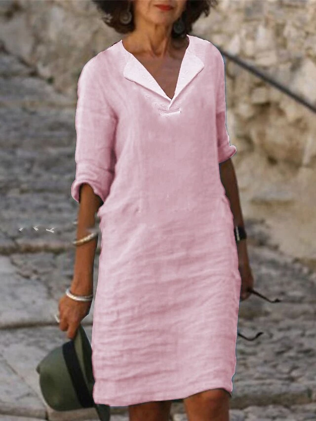 Women's Casual Dress Cotton Dress Shift Dress Midi Dress Cotton Blend Fashion Basic Outdoor Daily Vacation Shirt Collar Ruched Half Sleeve Summer Spring 2023 Loose Fit Black White Pink Pure Color S M 3 Women's Casual Dress Cotton Dress Shift Dress Midi Dress Cotton Blend Fashion Basic Outdoor Daily Vacation Shirt Collar Ruched Half Sleeve Summer Spring 2023 Loose Fit Black White Pink Pure Color S M - Image 3