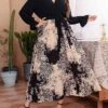 Women's Plus Size Prom Dress Party Dress Wedding Guest Dress Long Dress Maxi Dress Black Long Sleeve Print Lace Up Fall Winter Autumn V Neck Fashion Winter Dress Evening Party Wedding Guest 2023 L XL