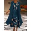 Women's Chiffon Dress Midi Dress Green 3/4 Length Sleeve Floral Chiffon Summer Spring Crew Neck 2023 S M L XL XXL 3XL