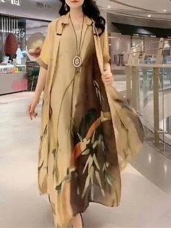 Women's Two Piece Dress Set Casual Dress Swing Dress Daily Holiday Fashion Casual Print Long Dress Maxi Dress Crew Neck 3/4 Length Sleeve Leaf Floral Loose Fit Yellow Red Dark Green Summer Spring M L 13 Women's Two Piece Dress Set Casual Dress Swing Dress Daily Holiday Fashion Casual Print Long Dress Maxi Dress Crew Neck 3/4 Length Sleeve Leaf Floral Loose Fit Yellow Red Dark Green Summer Spring M L -HAYz Clothing Shop kmgbvo1691463804021