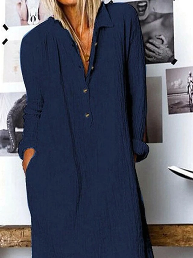 Women‘s Casual Dress Shirt Dress Shift Dress Midi Dress Yellow Navy Blue White Long Sleeve Pure Color Button Winter Fall Spring Shirt Collar Basic Winter Dress Daily Vacation 2023 S M L XL XXL 3XL 7 Women‘s Casual Dress Shirt Dress Shift Dress Midi Dress Yellow Navy Blue White Long Sleeve Pure Color Button Winter Fall Spring Shirt Collar Basic Winter Dress Daily Vacation 2023 S M L XL XXL 3XL - Image 7