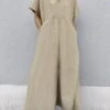 Women's Casual Dress Cotton Dress Swing Dress Maxi Long Dress Cotton Basic Classic Outdoor Daily Vacation V Neck Pocket Short Sleeve Summer Spring 2023 Regular Fit Black Khaki Plain S M L XL
