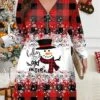 Women's Plus Size Curve Christmas Dress Casual Dress Winter Dress Plaid Snowman Mini Dress Long Sleeve Print V Neck Fashion Outdoor Yellow Wine Fall Winter L XL 2XL 3XL 4XL