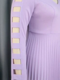 Women's Plus Size Curve Party Dress Work Dress Swing Dress Plain Midi Dress Long Sleeve Pleated Cut Out V Neck Fashion Party Purple Fall Winter XL XXL 3XL 4XL -HAYz Clothing Shop knobiy1694165774423