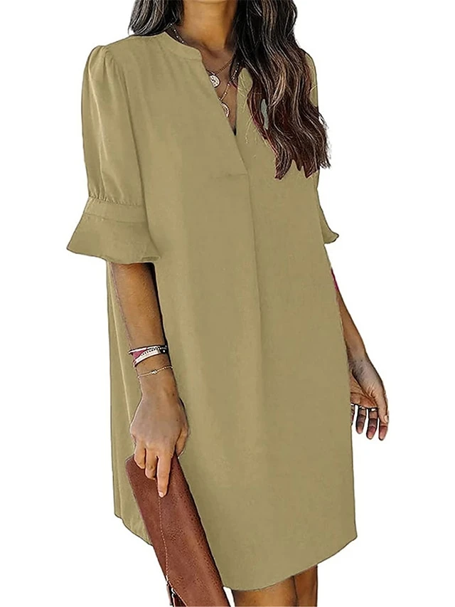 Women's Shirt Dress Casual Dress Shift Dress Mini Dress Outdoor Daily Polyester Basic Classic Split Neck Ruffle Half Sleeve Summer Spring Fall 2023 Loose Fit Light Pink Black Pink Plain S M L XL 2XL 2 Women's Shirt Dress Casual Dress Shift Dress Mini Dress Outdoor Daily Polyester Basic Classic Split Neck Ruffle Half Sleeve Summer Spring Fall 2023 Loose Fit Light Pink Black Pink Plain S M L XL 2XL - Image 2