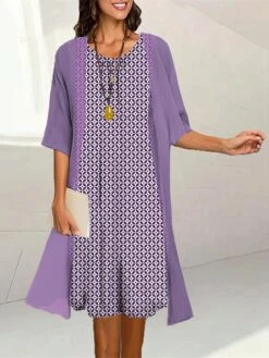 Women's Two Piece Dress Set Casual Dress Print Dress Outdoor Daily Fashion Elegant Print Midi Dress Crew Neck 3/4 Length Sleeve Geometric Loose Fit Yellow Pink Blue Summer Spring S M L XL XXL -HAYz Clothing Shop knvurx1689736239717