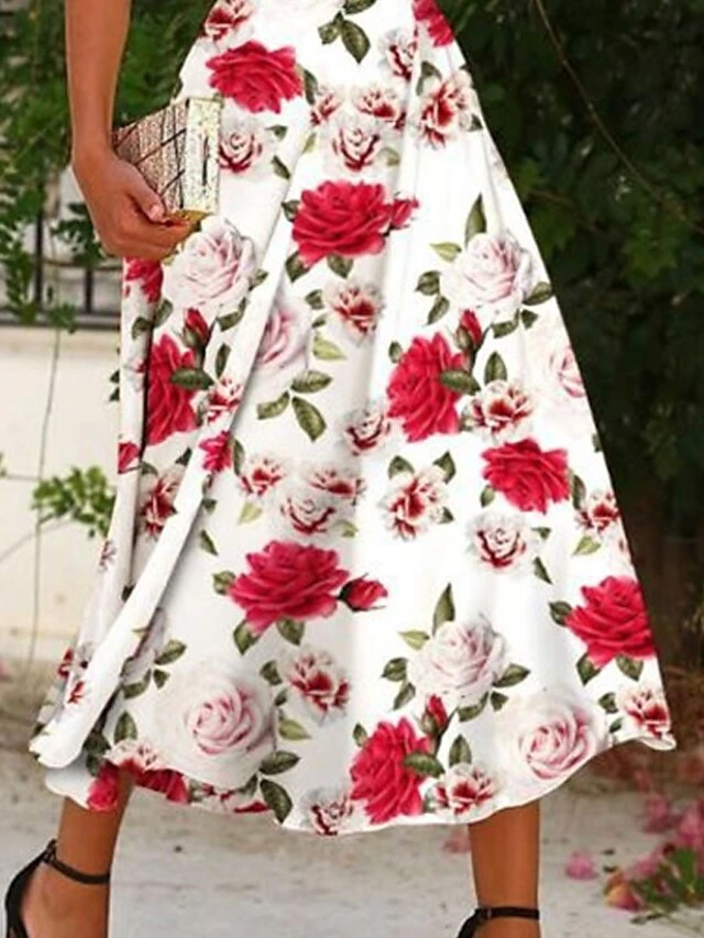 Women's Dress Set Two Piece Dress Skirt Set Midi Dress Pink Blue Sleeveless Floral Ruffle Summer Spring Crew Neck Elegant 2023 S M L XL 2 Women's Dress Set Two Piece Dress Skirt Set Midi Dress Pink Blue Sleeveless Floral Ruffle Summer Spring Crew Neck Elegant 2023 S M L XL - Image 2