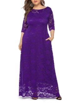 Women‘s Plus Size Curve Party Dress Floral Crew Neck Lace 3/4 Length Sleeve Spring Fall Work Prom Dress Maxi Long Dress Party Daily Dress -HAYz Clothing Shop komdbi1628496517984