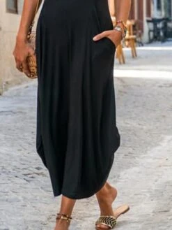 Women's Casual Dress Black Dress Summer Dress Long Dress Maxi Dress Polyester Modern Casual Outdoor Daily Vacation Halter Neck Pocket Cut Out Sleeveless Summer Spring 2023 Regular Fit Black Plain S M -HAYz Clothing Shop kpwfuy1679025257034