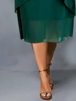 Women‘s Plus Size Curve Casual Dress Chiffon Dress Halter Neck Dress Plain Midi Dress Sleeveless Patchwork Layered Halter Fashion Outdoor Red Green Summer Spring L XL XXL 3XL 4XL -HAYz Clothing Shop kpylpn1682666727105