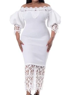 Women‘s Plus Size Curve Flattering Dresses Elegant Apple Shaped Dress Wedding Guest Off Shoulder Lace Party Dress Solid Color Half Sleeve Fall Spring Dress Prom Dress Maxi Dress Party Dress -HAYz Clothing Shop kqcxop1651548869792