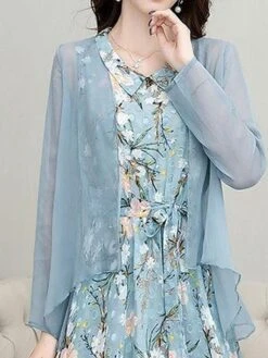 Women's Two Piece Dress Set Print Dress Outdoor Daily Modern Casual Lace Up Ruched Midi Dress V Neck Long Sleeve Floral Regular Fit Black Pink Blue Summer Spring M L XL XXL XXXL -HAYz Clothing Shop kqdvaf1678430835201