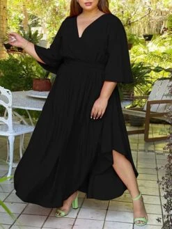 Women‘s Plus Size Curve Holiday Dress Solid Color V Neck Half Sleeve Fall Spring Basic Maxi Long Dress Date Vacation Dress 26 Women‘s Plus Size Curve Holiday Dress Solid Color V Neck Half Sleeve Fall Spring Basic Maxi Long Dress Date Vacation Dress -HAYz Clothing Shop kqwbgm1648706453636