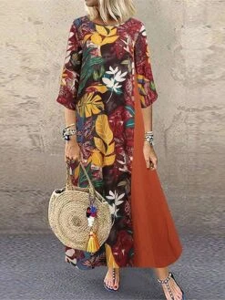 Women's Casual Dress Cotton Linen Dress A Line Dress Maxi Long Dress Cotton Blend Casual Vintage Retro Outdoor Daily Crew Neck Print 3/4 Length Sleeve Summer Spring 2023 Loose Fit Navy Blue Orange 5 Women's Casual Dress Cotton Linen Dress A Line Dress Maxi Long Dress Cotton Blend Casual Vintage Retro Outdoor Daily Crew Neck Print 3/4 Length Sleeve Summer Spring 2023 Loose Fit Navy Blue Orange -HAYz Clothing Shop krebrn1672903652308