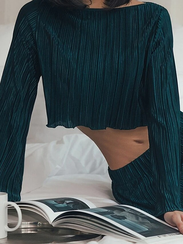 Women's Two Piece Dress Set Casual Dress Skirt Set Outdoor Daily Fashion Streetwear Pleated Midi Dress Crew Neck Long Sleeve Plain Regular Fit Blue Green Rose Red Fall Winter S M L 2 Women's Two Piece Dress Set Casual Dress Skirt Set Outdoor Daily Fashion Streetwear Pleated Midi Dress Crew Neck Long Sleeve Plain Regular Fit Blue Green Rose Red Fall Winter S M L - Image 2