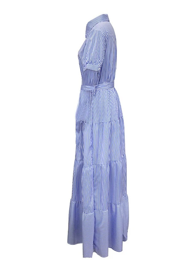 Women's Shirt Dress Casual Dress Swing Dress Maxi Long Dress Outdoor Daily Vacation Polyester Fashion Modern Shirt Collar Ruffle Button Short Sleeve Summer Spring 2023 Regular Fit Blue Purple Green 8 Women's Shirt Dress Casual Dress Swing Dress Maxi Long Dress Outdoor Daily Vacation Polyester Fashion Modern Shirt Collar Ruffle Button Short Sleeve Summer Spring 2023 Regular Fit Blue Purple Green - Image 8