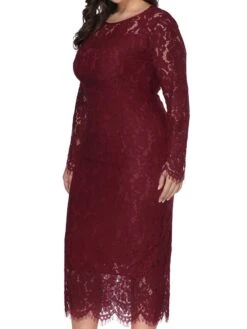 Women‘s Plus Size Curve Party Dress Solid Color Crew Neck Lace Long Sleeve Fall Spring Prom Dress Maxi Long Dress Party Vacation Dress Cotton -HAYz Clothing Shop ktubht1660209286035