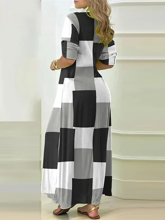 Women's Shirt Dress Casual Dress Maxi Long Dress Outdoor Daily Vacation Polyester Fashion Casual Shirt Collar Button Split Long Sleeve Summer Spring Fall 2023 Loose Fit Black Yellow Blue Plaid Striped 5 Women's Shirt Dress Casual Dress Maxi Long Dress Outdoor Daily Vacation Polyester Fashion Casual Shirt Collar Button Split Long Sleeve Summer Spring Fall 2023 Loose Fit Black Yellow Blue Plaid Striped - Image 5