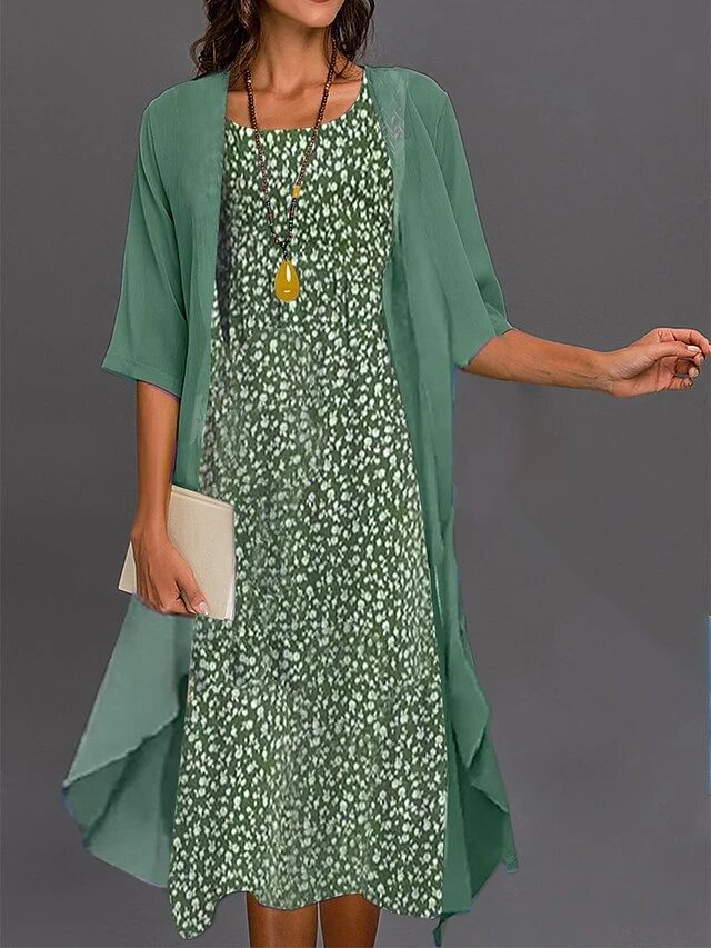 Women's Two Piece Dress Set Casual Dress Floral Dress Outdoor Daily Fashion Elegant Print Midi Dress Crew Neck 3/4 Length Sleeve Floral Regular Fit White Pink Blue Summer Spring S M L XL XXL 6 Women's Two Piece Dress Set Casual Dress Floral Dress Outdoor Daily Fashion Elegant Print Midi Dress Crew Neck 3/4 Length Sleeve Floral Regular Fit White Pink Blue Summer Spring S M L XL XXL - Image 6