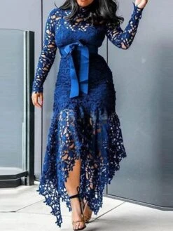 Women‘s Plus Size Curve Party Dress Solid Color Turtleneck Lace Long Sleeve Fall Spring Elegant Prom Dress Maxi Long Dress Formal Party Dress -HAYz Clothing Shop kvpayk1654584103208