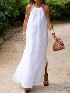 Women's Casual Dress Swing Dress White Dress Long Dress Maxi Dress Cotton Polyester Basic Casual Outdoor Daily Holiday Halter Neck Split Sleeveless Summer Spring 2023 Regular Fit Camel Black White 11 Women's Casual Dress Swing Dress White Dress Long Dress Maxi Dress Cotton Polyester Basic Casual Outdoor Daily Holiday Halter Neck Split Sleeveless Summer Spring 2023 Regular Fit Camel Black White -HAYz Clothing Shop kvutvw1675162397297