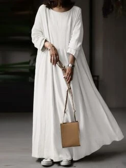 Women's Plus Size Work Dress Black Dress White Dress Fashion Long Dress Maxi Dress Ruched Patchwork Crew Neck Long Sleeve Plain Loose Fit Black White Brown Fall L XL XXL 3XL 4XL -HAYz Clothing Shop kwecpr1693374217095