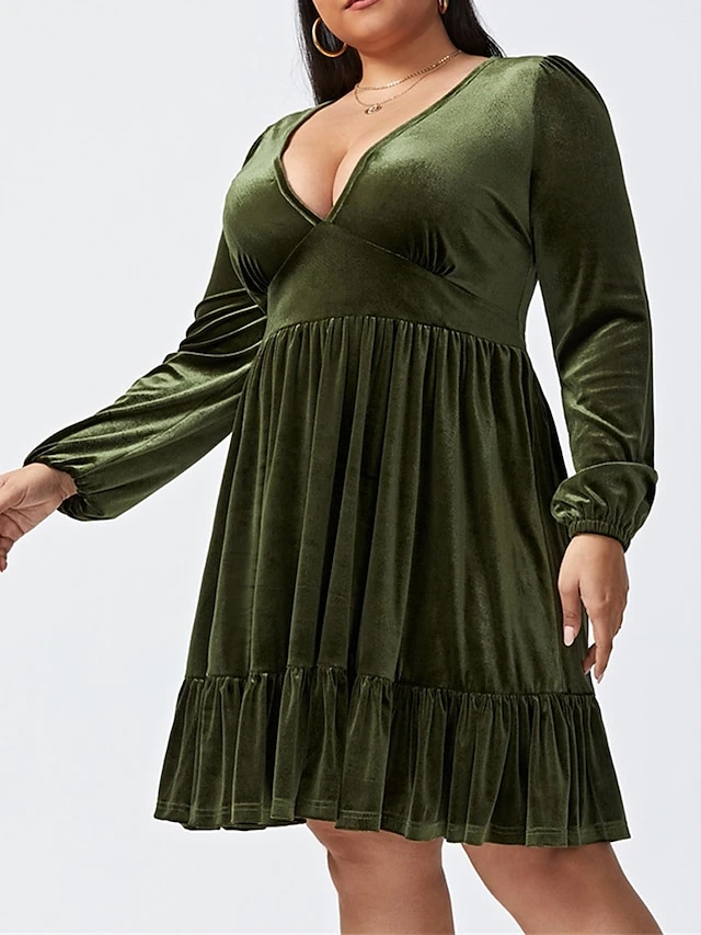 Women‘s Plus Size Curve Party Dress Velvet Dress Cocktail Dress Mini Dress Black Wine Royal Blue Long Sleeve Pure Color Ruched Spring Fall Winter V Neck Fashion Birthday Wedding Guest Vacation 2023 4 Women‘s Plus Size Curve Party Dress Velvet Dress Cocktail Dress Mini Dress Black Wine Royal Blue Long Sleeve Pure Color Ruched Spring Fall Winter V Neck Fashion Birthday Wedding Guest Vacation 2023 - Image 4