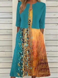 Women's Two Piece Dress Set Casual Dress Dress Set Daily Holiday Fashion Modern Print Midi Dress V Neck Half Sleeve Painting Regular Fit Green Summer Spring S M L XL XXL