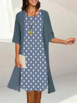 Women's Two Piece Dress Set Casual Dress Print Dress Outdoor Daily Fashion Elegant Print Midi Dress Crew Neck 3/4 Length Sleeve Polka Dot Loose Fit Black Yellow Blue Summer Spring S M L XL XXL -HAYz Clothing Shop kwykhd1689736230553