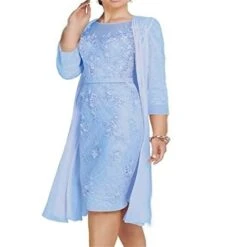 Women‘s Plus Size Curve Two Piece Dress Solid Color Crew Neck Lace 3/4 Length Sleeve Spring Fall Basic Work Knee Length Dress Formal Party Dress Cotton -HAYz Clothing Shop kwzqte1649313522608