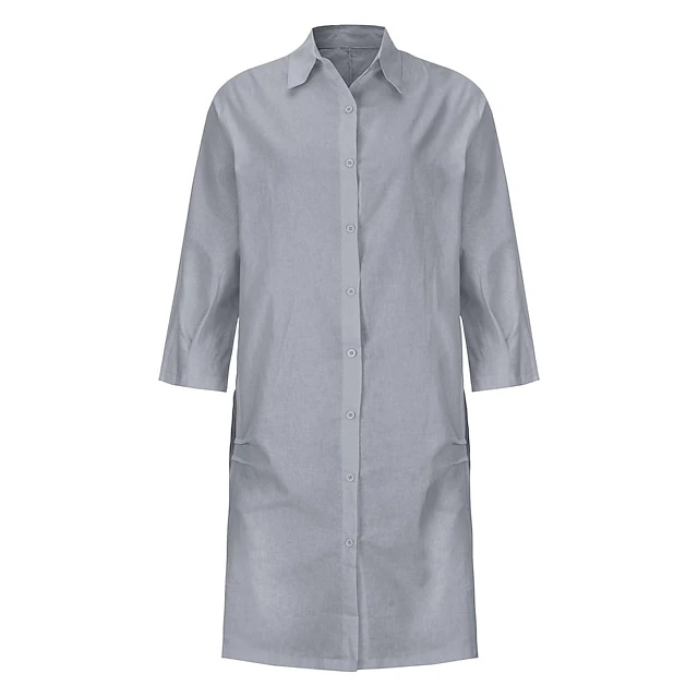 Women's Shirt Dress Casual Dress Cotton Linen Dress Midi Dress Cotton Blend Simple Basic Home Street Daily Shirt Collar Pocket Long Sleeve Summer Spring Fall 2023 Loose Fit Black White Yellow Pure 10 Women's Shirt Dress Casual Dress Cotton Linen Dress Midi Dress Cotton Blend Simple Basic Home Street Daily Shirt Collar Pocket Long Sleeve Summer Spring Fall 2023 Loose Fit Black White Yellow Pure - Image 10