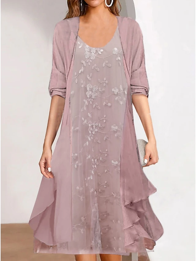 Women's Two Piece Dress Set Chiffon Dress Print Dress Formal Outdoor Fashion Mature Print Midi Dress Crew Neck Half Sleeve Floral Loose Fit Pink Blue Green Summer Spring S M L XL XXL 1 Women's Two Piece Dress Set Chiffon Dress Print Dress Formal Outdoor Fashion Mature Print Midi Dress Crew Neck Half Sleeve Floral Loose Fit Pink Blue Green Summer Spring S M L XL XXL