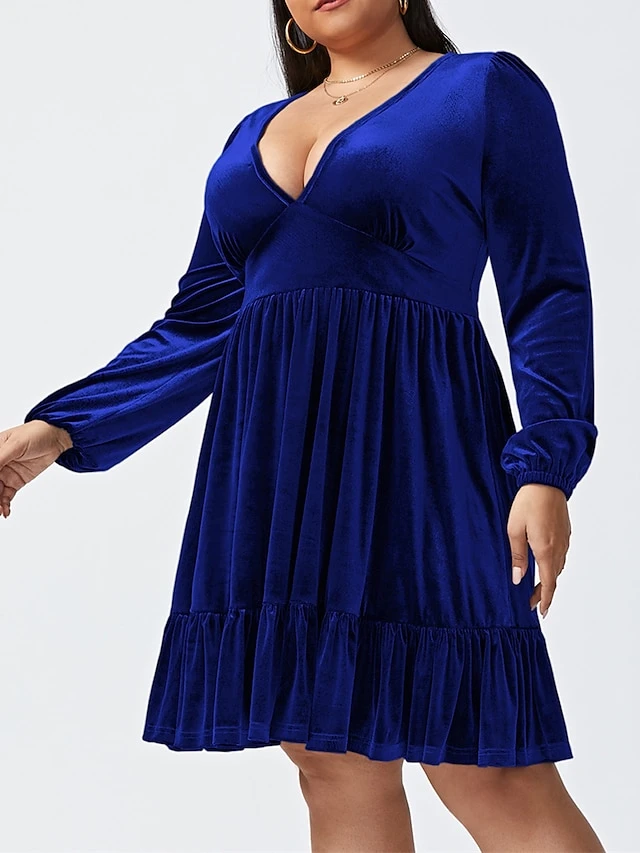 Women‘s Plus Size Curve Party Dress Velvet Dress Cocktail Dress Mini Dress Black Wine Royal Blue Long Sleeve Pure Color Ruched Spring Fall Winter V Neck Fashion Birthday Wedding Guest Vacation 2023 18 Women‘s Plus Size Curve Party Dress Velvet Dress Cocktail Dress Mini Dress Black Wine Royal Blue Long Sleeve Pure Color Ruched Spring Fall Winter V Neck Fashion Birthday Wedding Guest Vacation 2023 - Image 18