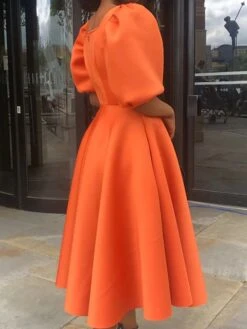 Women‘s Plus Size Curve Party Dress Solid Color Square Neck Short Sleeve Spring Fall Formal Prom Dress Midi Dress Party Going Out Dress -HAYz Clothing Shop kzfdhv1659089284434