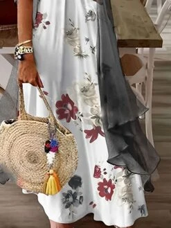 Women's Casual Dress Dress Set Two Piece Dress Long Dress Maxi Dress White Sleeveless Floral Print Summer Spring V Neck Basic Vacation Loose Fit 2023 S M L XL XXL -HAYz Clothing Shop kzfkzs1691661280999