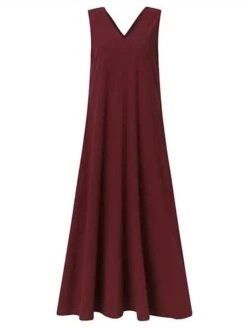 Women's Casual Dress Cotton Linen Dress Swing Dress Maxi Long Dress Cotton Blend Basic Modern Outdoor Daily Vacation V Neck Basic Sleeveless Summer Spring 2023 Regular Fit Black Wine Khaki Plain S M -HAYz Clothing Shop kzlzwh1686030303648