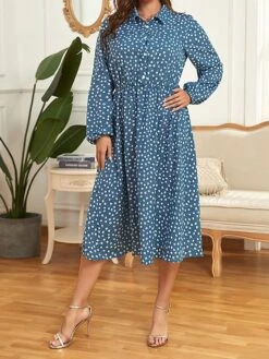 Women's Plus Size Shirt Dress Casual Dress Tunic Dress Midi Dress Outdoor Daily Date Polyester Basic Classic Shirt Collar Button Print Long Sleeve Spring Fall Winter 2023 Loose Fit Blue Floral XL 2XL