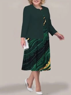 Women's Plus Size Curve Two Piece Dress Set Casual Dress Swing Dress Outdoor Office Fashion Streetwear Print Midi Dress Crew Neck Long Sleeve Ombre Marble Print Pink Dark Pink Royal Blue Fall -HAYz Clothing Shop lakxka1692942154720