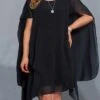 Women‘s Plus Size Curve Work Dress Chiffon Dress Solid Color Midi Dress Short Sleeve Asymmetric Crew Neck Elegant Office Black Red Summer Spring L XL XXL 3XL 4XL