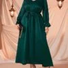 Women's Plus Size Curve Prom Dress Party Dress Wedding Guest Dress Long Dress Maxi Dress Green Long Sleeve Pure Color Lace Up Fall Winter Autumn V Neck Fashion Evening Party Wedding Guest