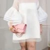 Women's Plus Size Curve Party Dress Cocktail Dress White Dress Plain Mini Dress 3/4 Length Sleeve Mesh Crew Neck Fashion Party White Fall Winter XL XXL 3XL 4XL